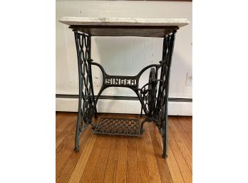 Vintage Singer Sewing Machine Table With Marble Top