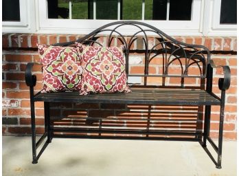 Folding Outdoor Metal Bench With Accent Pillows