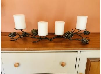 Pair Of Pine Cone And Metal Candleholders