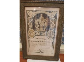 1919 Framed Marriage Ceremony Certificate From St. John's Church In Bridgeport, Connecticut. Religious Scenes