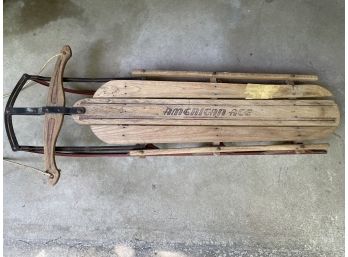 Antique Wooden 'American Ace' Snow Sled In Great Shape: Perfect For Decoration Or Use!!!