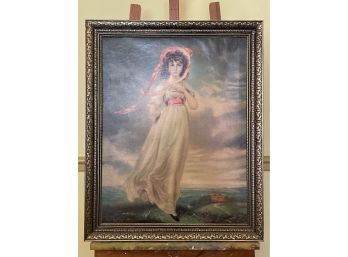 Antique Framed Print Girl With Pink Hat