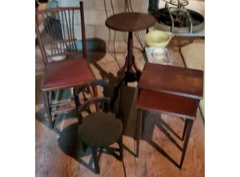 Four Antique, Attic- Fresh Treasure Finds - 2 Nesting Tables, Child's Wood Chair, Side Table Nice Legs, Chair