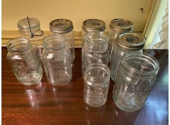 Lot Of Ten Antique And Vintage Mason Jars