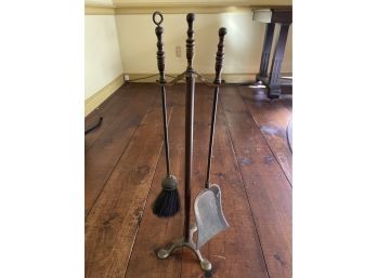 Vintage Brass Fireplace Shovel, Brush, & Stand