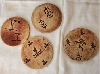 Set Of Four Stone Drink Coasters With Hieroglyphics