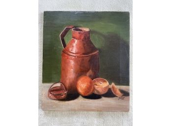 Original Signed Oil On Canvas Tablescape: Blood Oranges With Juice Pitcher With No Frame