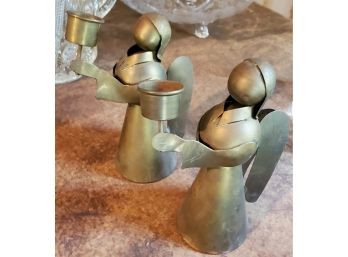 2 Vintage Brass Angel Candleholders - High Cuteness Factor