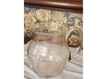 Vintage Glass Pitcher With Scroll Designs