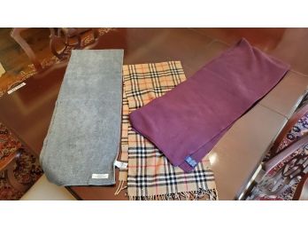 Three Scarves - The Gap - Gray, Old Navy - Violet  And Unmarked - Plaid