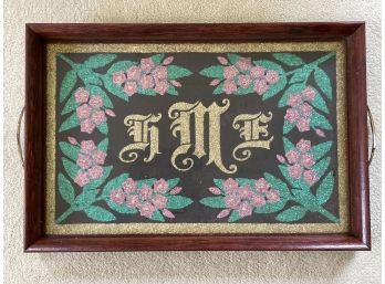 Bed & Breakfast Tray With HME Initials & Floral Patter With Glitter