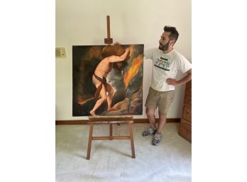 Original Signed Sisyphus Oil On Canvas A Large Painting 37' X 37' Signed: Titian 2001