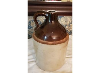 Antique Hand- Made Stoneware Two-tone One Gallon Jug - Salt Glazed Brown & White