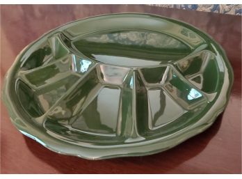 Vintage Green China Divided Sectional Serving Platter 13 5/8' Diameter