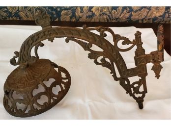 Antique Cast Iron Wall Sconce - Ornately Decorated Mount And Arm