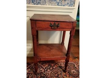 Antique One- Drawer Stand With A Beautiful Patina And A Lower Shelf