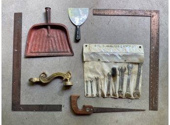 Lot Of Tools: Antique & Vintage Squares, Saws, Wrenches, Etc