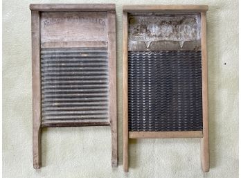 Two Antique Tin & Wooden Washboards -National Washboard Co, Pat'd 1915 - A Soap Saver