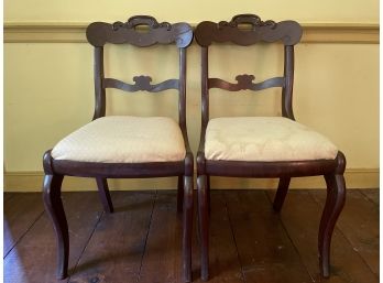 Pair Of Antique Chairs With Ivory Cushions