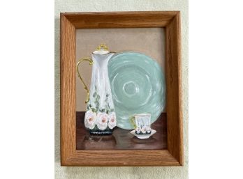 Original Oil On Canvas Board Framed Tablescape Painting By R Berta