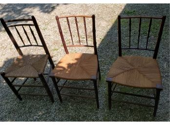 Three Similar Antique Spindle Back Chairs With Caned Seats