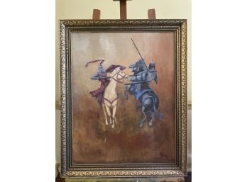 Large Original Oil On Board Framed Lansing Knights Portrait Signed Bota