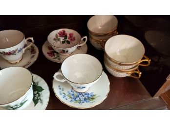 Lot Of Vintage Assorted Coffee Or Tea Cups And Saucers With Three Small Butter Pat Plates