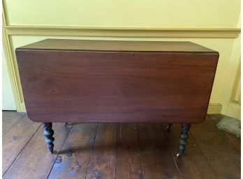 Antique Drop Leaf Table With Drawer And Turned Legs