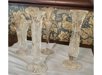 Lot Of Four Vintage Cut Glass Vases   (Lot 2 Of 2)