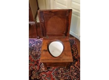 Antique Wood Lift Lid Chamber Pot Commode With Porcelain Enamel Pot/ Bucket Circa 1900