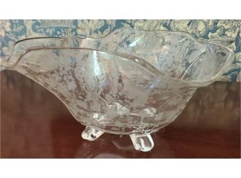 Two Vintage Glass Serving Bowls & 1 Silver Plate Tray