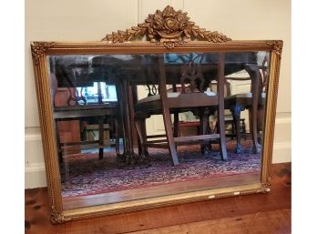 Antique Gold Framed Mirror - Beautiful Painted Wood Acanthus Leaves And Flowers Decor