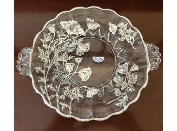 Unused & Beautiful Vintage Sterling Silver Overlay Serving Tray/ Crystal Dish Original Sticker Still Intact