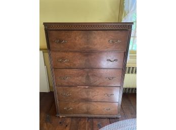 Antique Five Drawer Dresser With Attractive Matched Crotch Mahogany Veneer