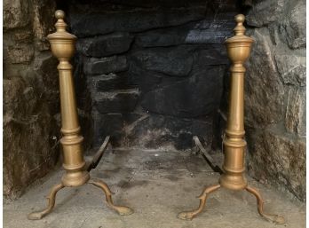 Large Vintage Brass Andirons In Great Shape