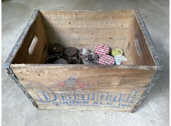 Antique  Wooden Diamond Ginger Ale Crate (waterbury, Conn) Lots Of Workshop Jars With Nuts, Screws & Bolts