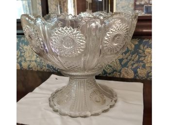 Vintage Lovely & Large Glass Punch Bowl And Glass Pedestal