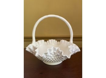 Antique Milk Glass Studded Basket Bowl