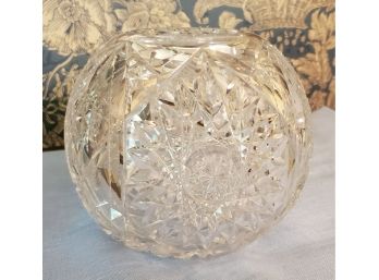 Vintage Brilliant Spherical Cut Glass Flower Vase - Criss Cross Cuts And Star Bursts