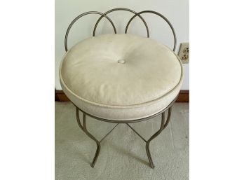 Metal Wire & White Leather Cushioned Stool