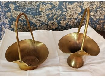 Two Vintage Brass Baskets For Flowers, Plants, Keys, Change- Super Versatile To Meet Your Needs!