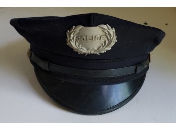 Vintage Police Hat / Cap With Metal POLICE Badge In Front