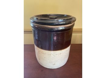 Vintage Brown And Tan Three Gallon Stoneware Crock With Lid