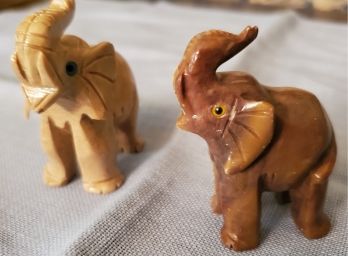 Two Small But Cute Stone Elephants  - Tan & Brown