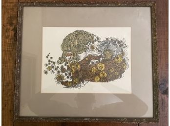 Vintage Mystic Cosmic Lady Is Matted & Framed Art Work Signed By Scarpetti