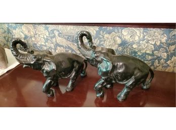 Two Large Black Ceramic Hand-made Elephants 12' Long X 10' Tall!