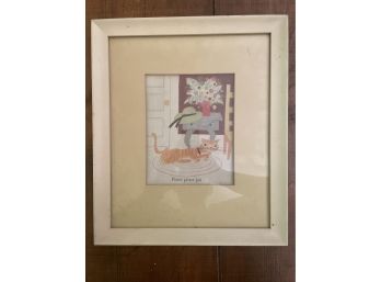 Pitter Pitter Pat Cartoon Cat Matted And Framed Print