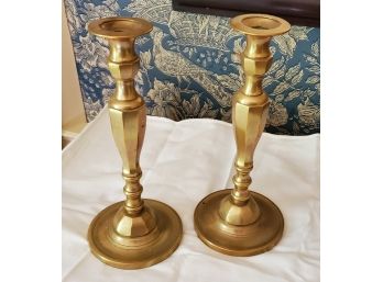 Two Vintage Large Solid Brass Candlesticks 11' Tall