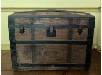 Antique Wooden Domed Lid Trunk