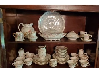 Partial Vintage Set With 62 Pieces Of Lovely China Table Ware - Lots Of Pretty Flowers And Gold Gild Accents